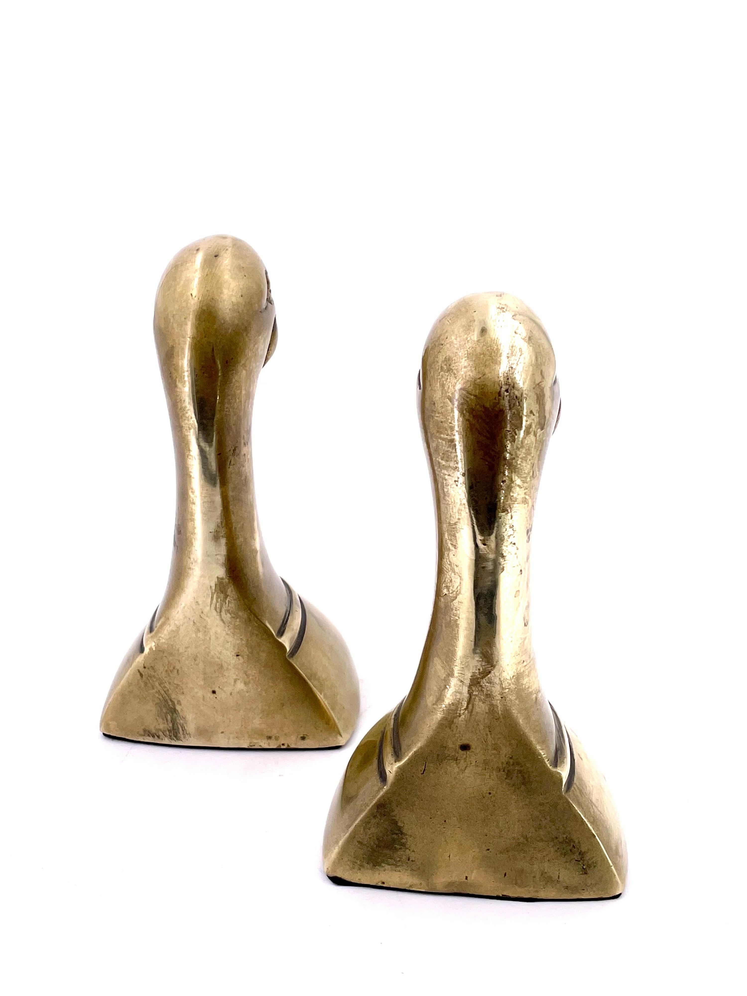 Mid-Century Modern Patinated Brass Duck Bookends In Good Condition In San Diego, CA