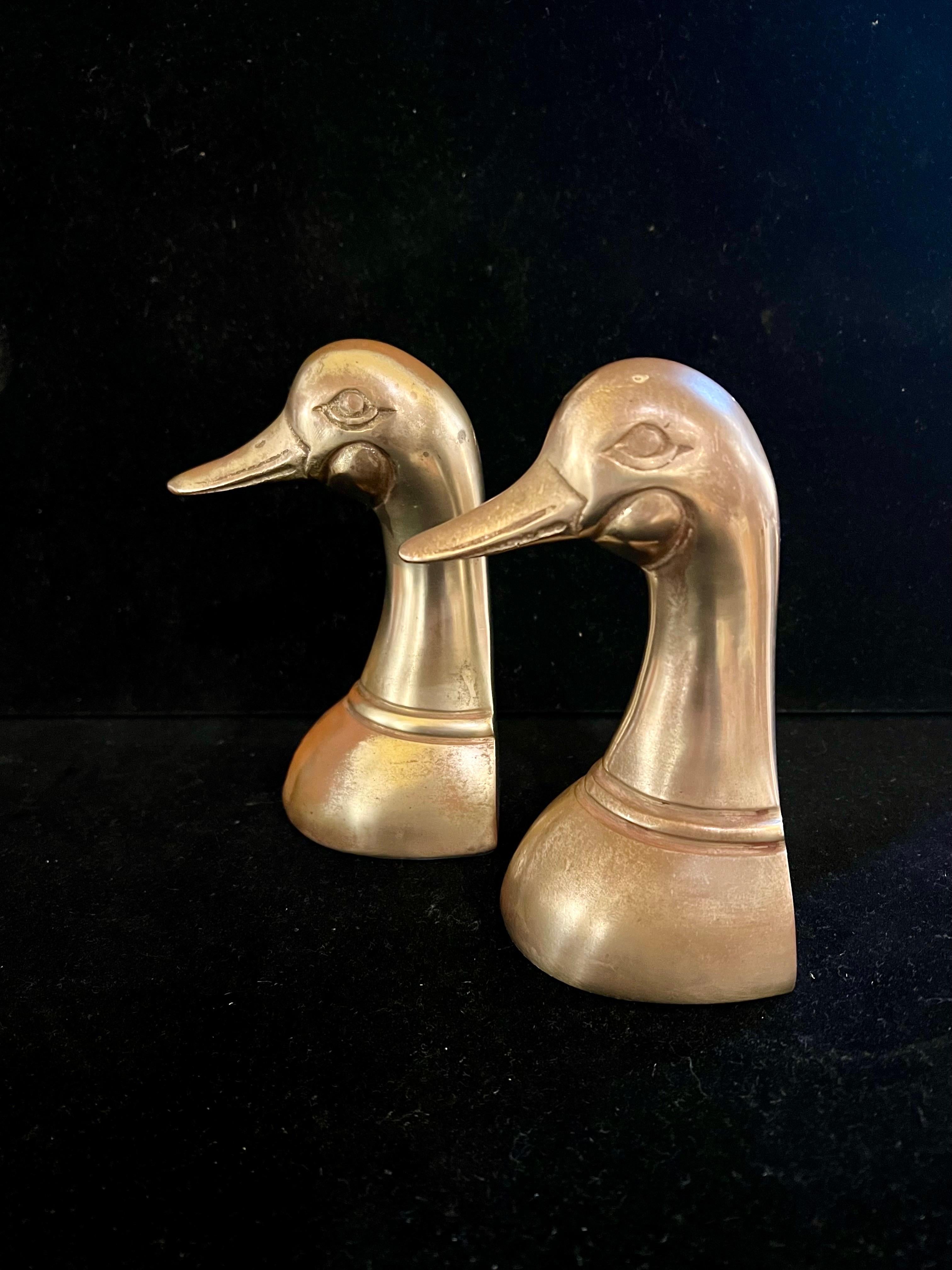 Korean Mid-Century Modern Patinated Brass Duck Bookends For Sale