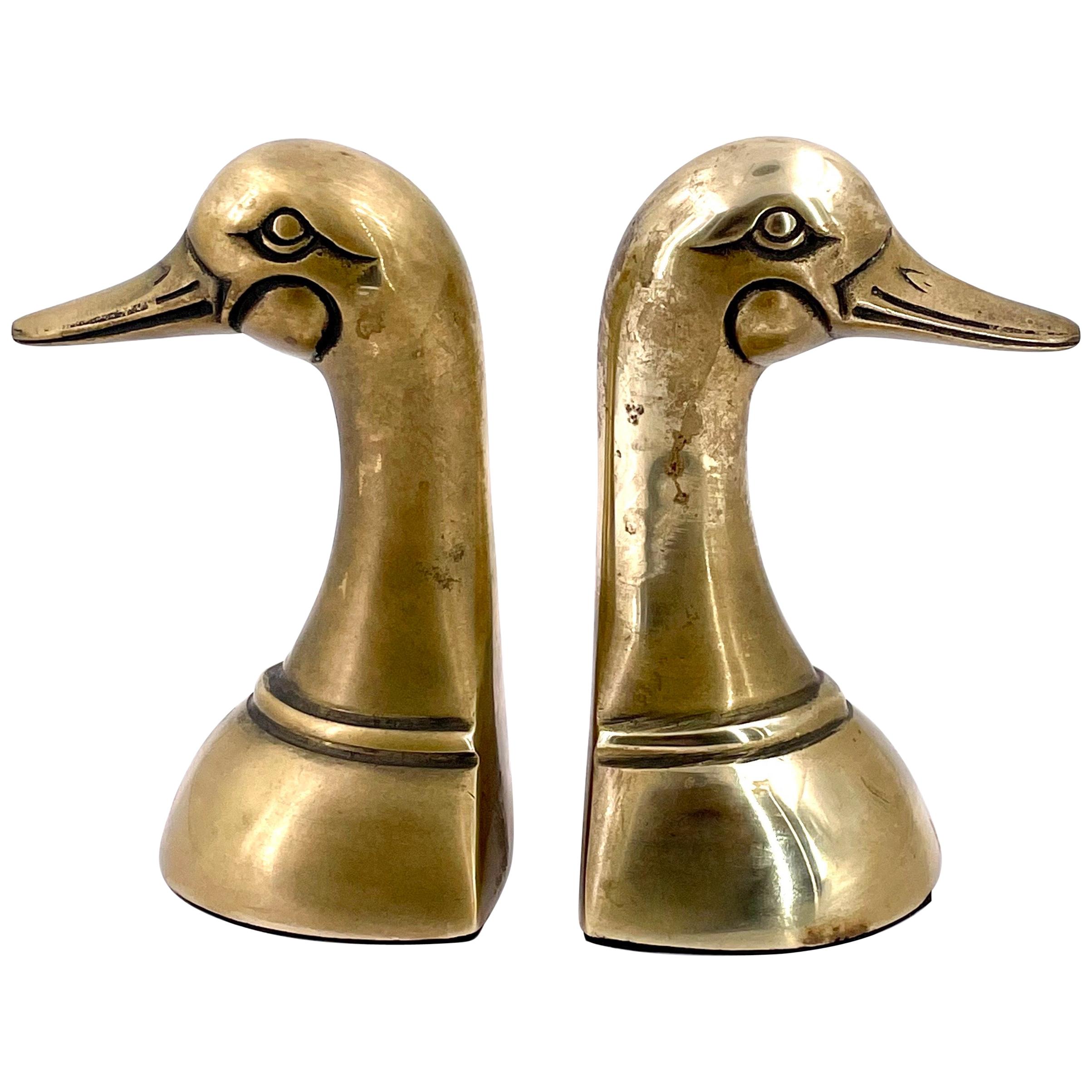 Mid-Century Modern Patinated Brass Duck Bookends