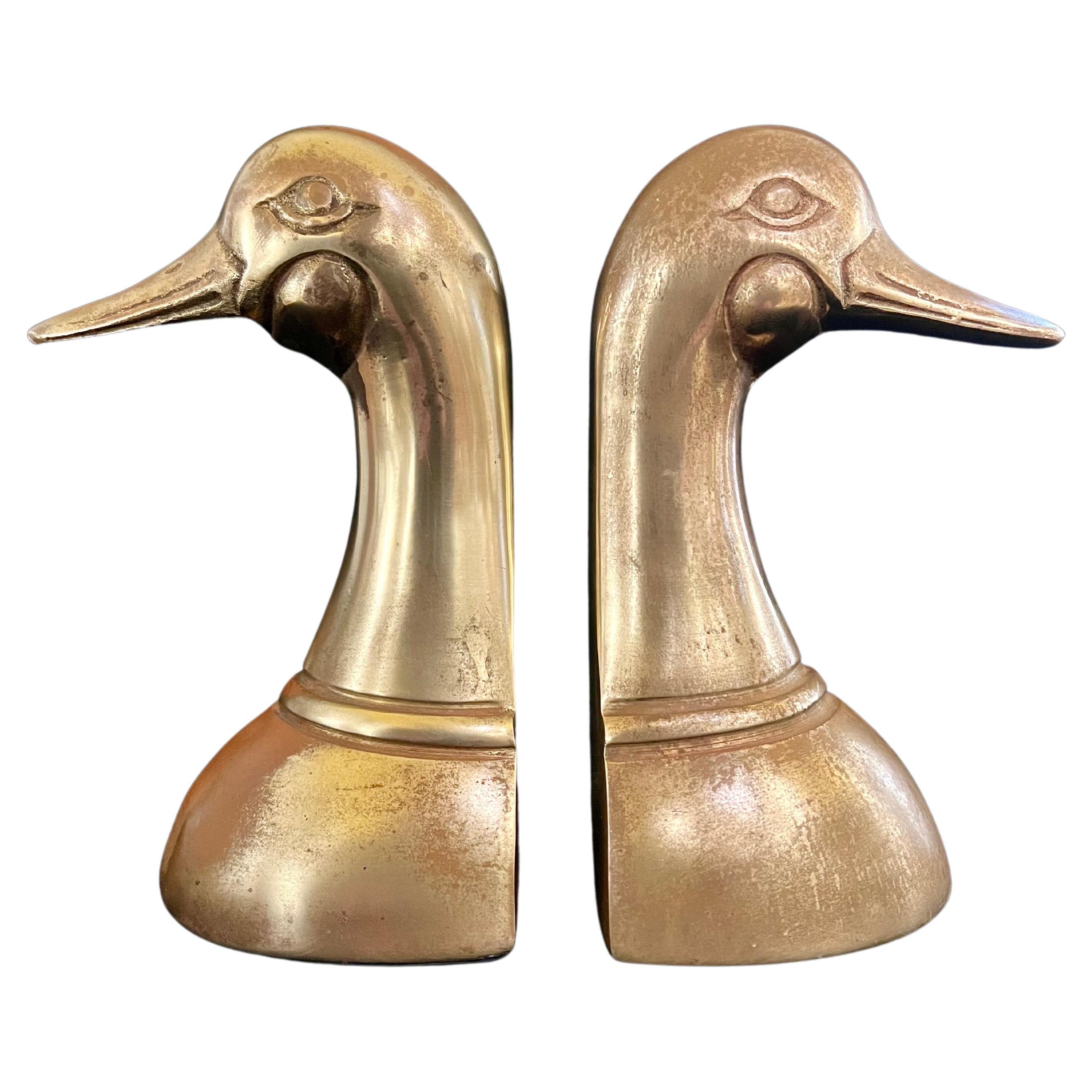 Mid-Century Modern Patinated Brass Duck Bookends For Sale