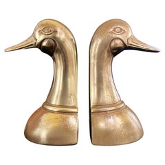 Mid-Century Modern Patinated Brass Duck Bookends