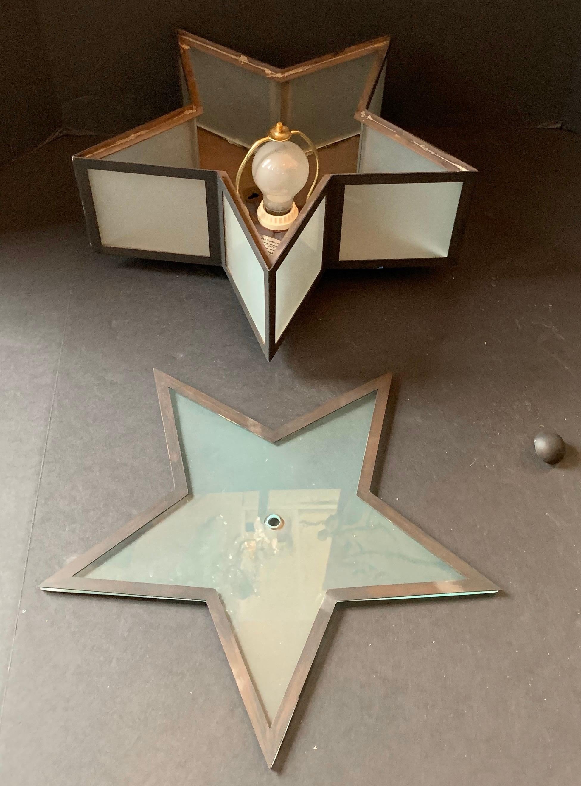 Mid-Century Modern Patinated Bronze Star Glass Flush Mount Light Fixtures 4 Four 1