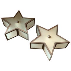 Mid-Century Modern Patinated Bronze Star Glass Flush Mount Light Fixtures 4 Four