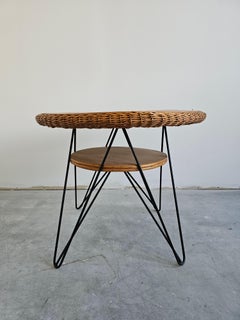 Mid Century Modern Patio Wicker Table, Italy 1950s
