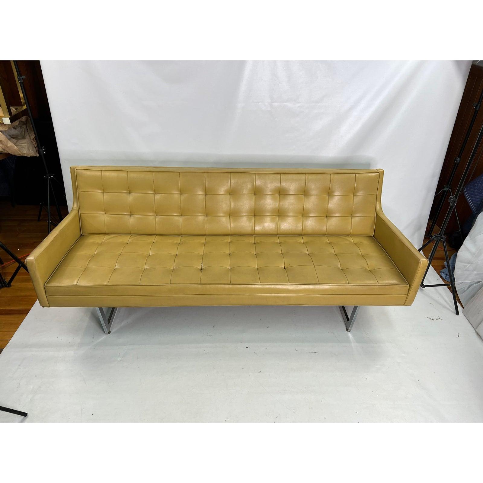 Mid-Century Modern Patrician chrome sled base tufted sofa.