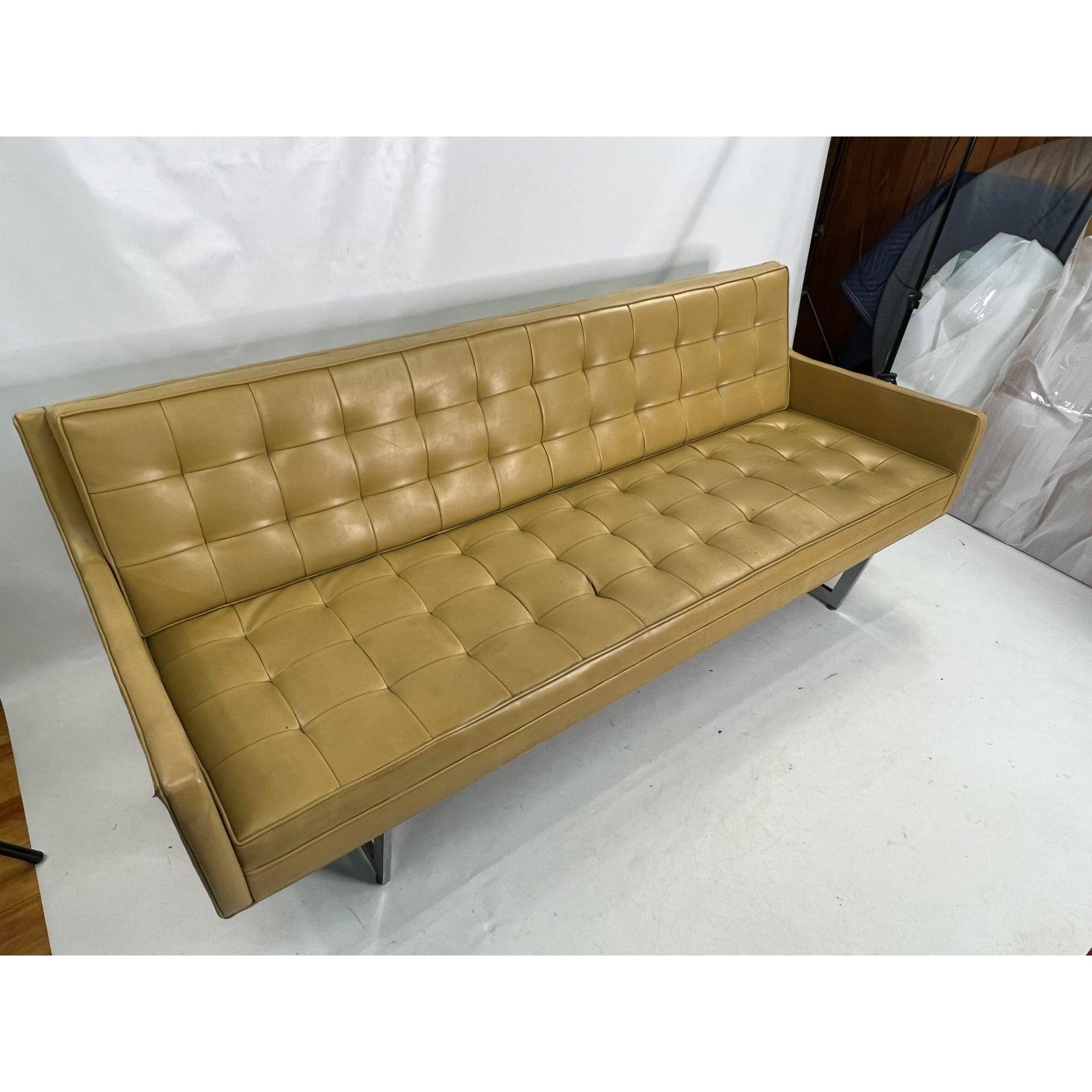 American Mid-Century Modern Patrician Chrome Sled Base Tufted Sofa For Sale