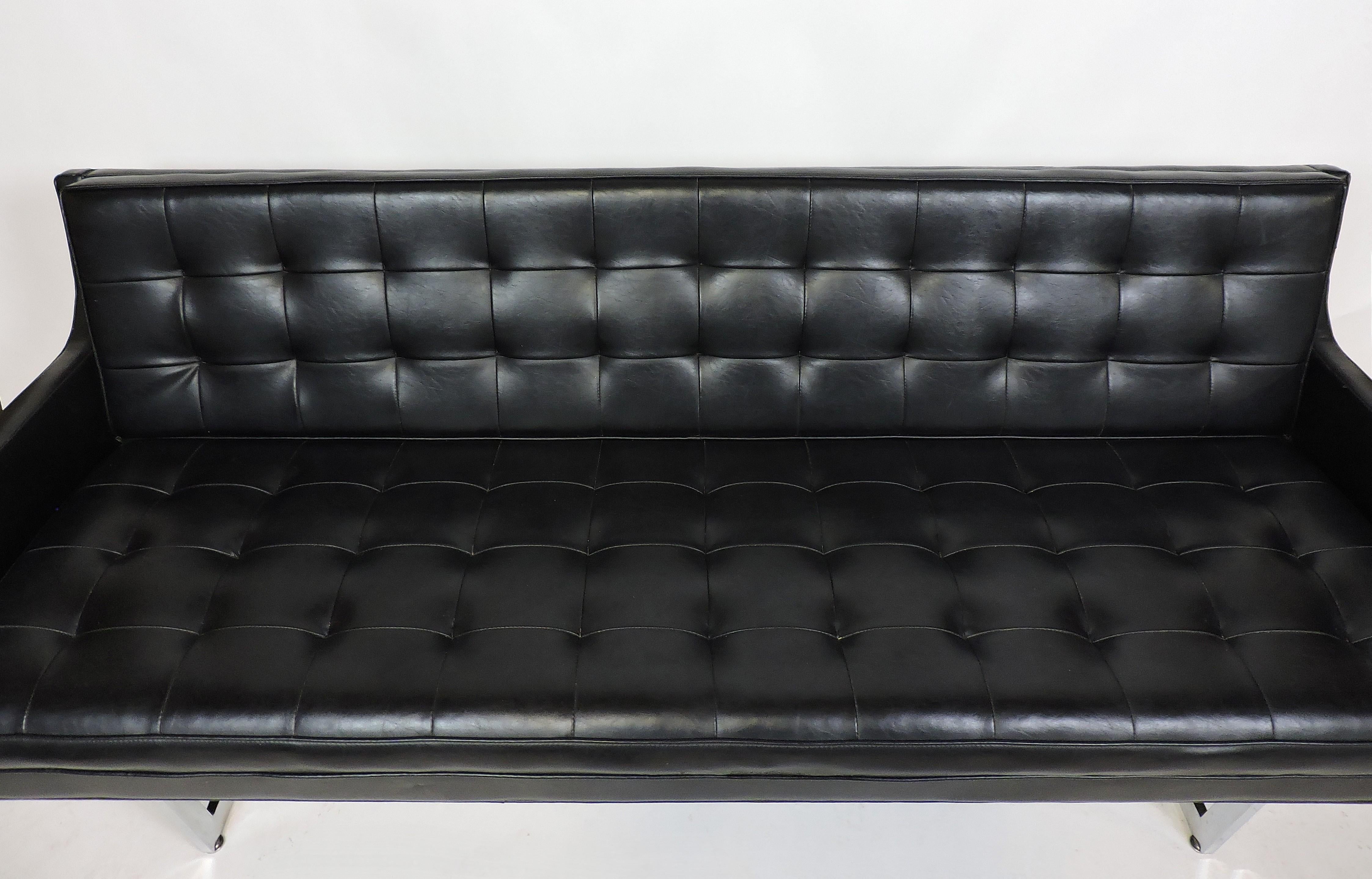 Naugahyde Mid-Century Modern Patrician Chrome Sled Base Tufted Sofa Baughman Style