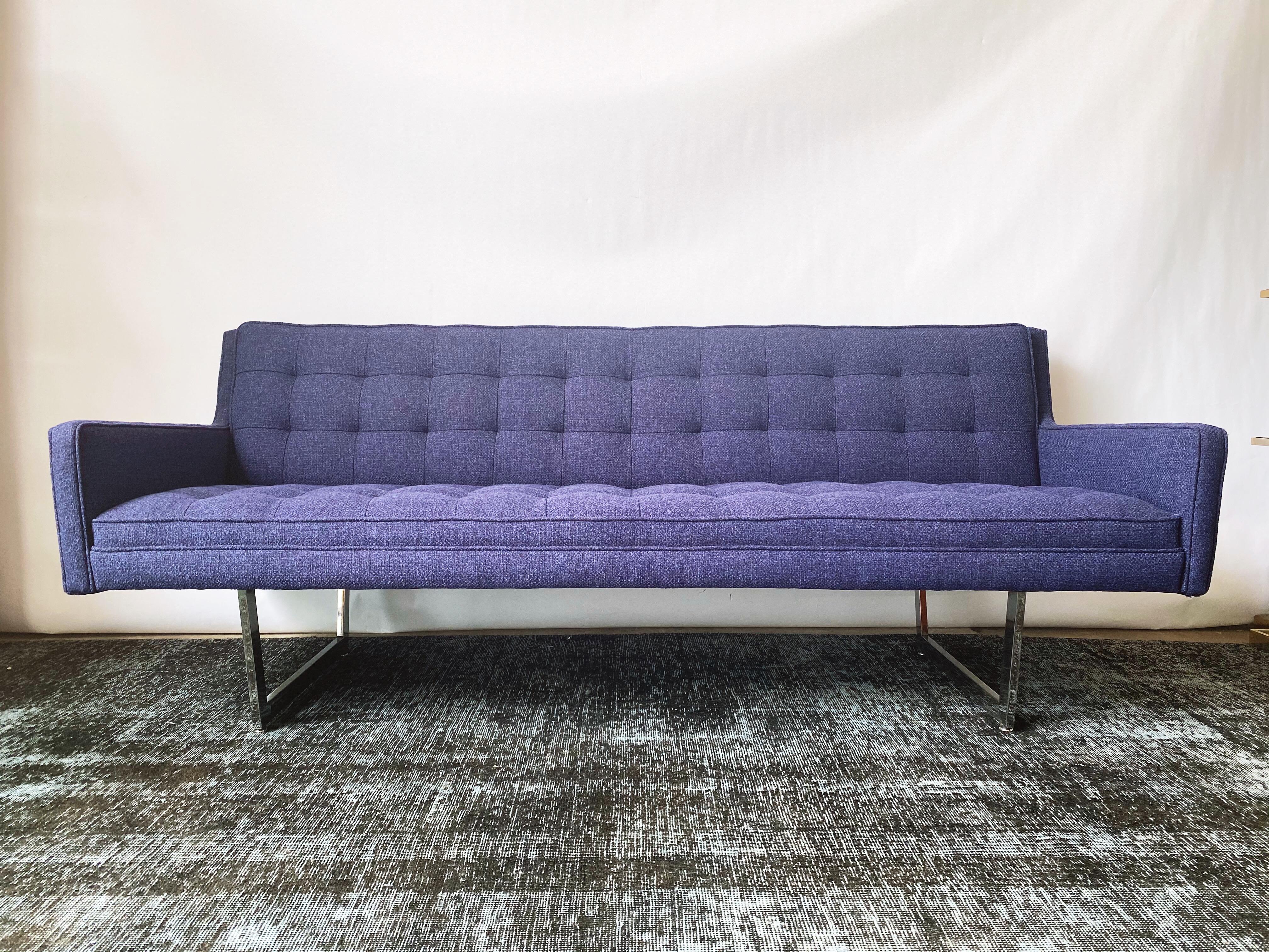 Mid-Century Modern Patrician Wool Tufted Sofa with Chrome Sled Base, circa 1970s 3