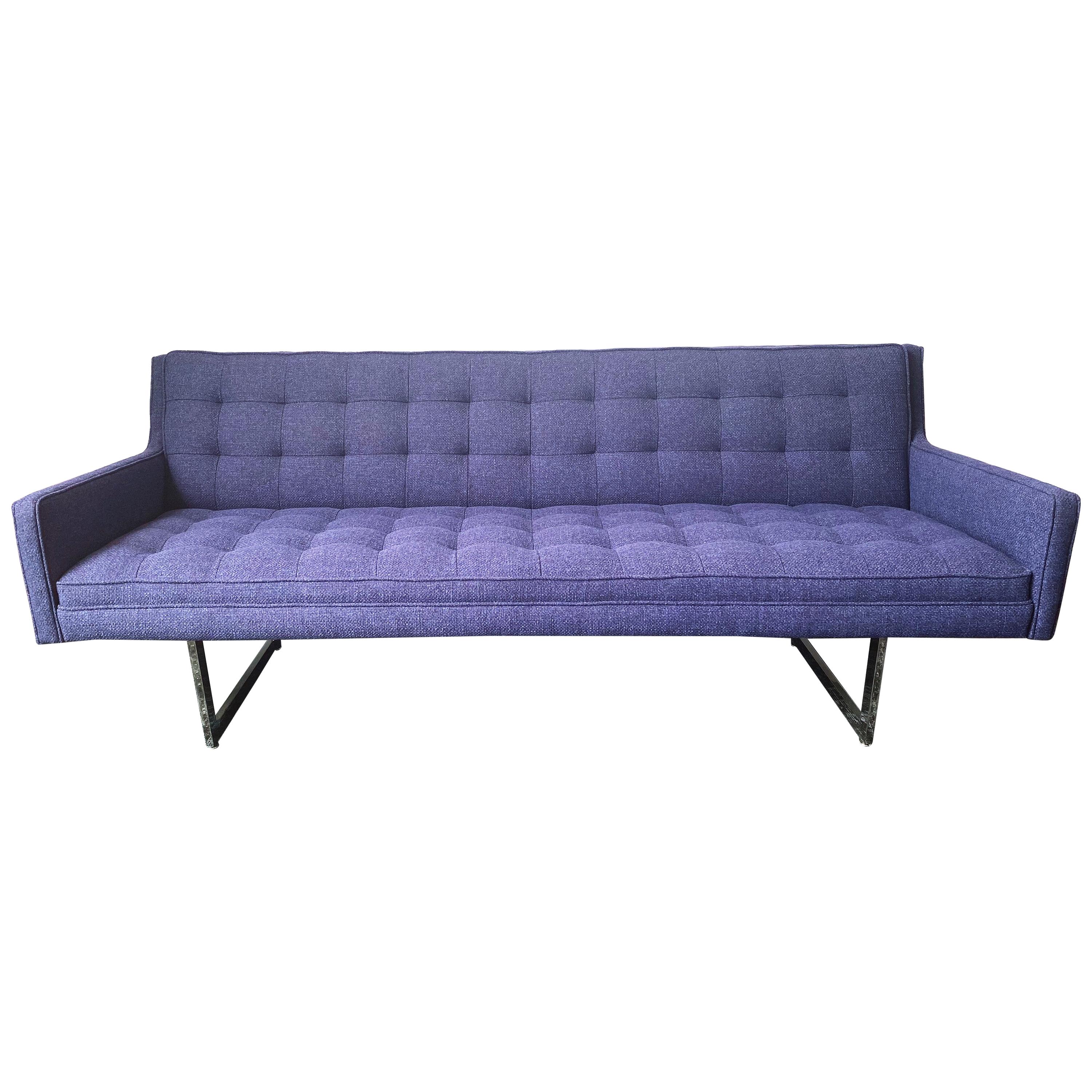 Mid-Century Modern Patrician Wool Tufted Sofa with Chrome Sled Base, circa 1970s