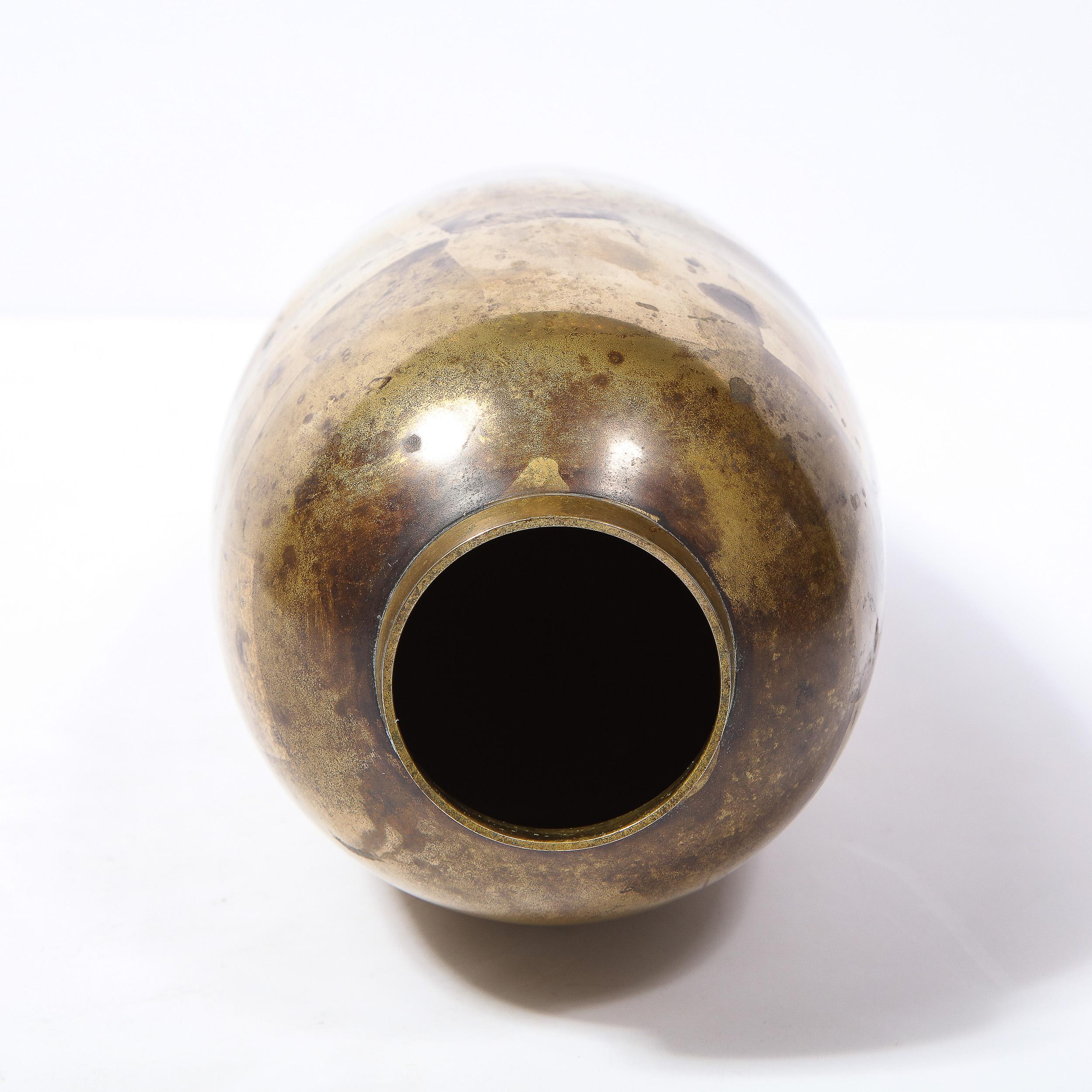 American Mid-Century Modern Patterned Brass Vase by Definitive
