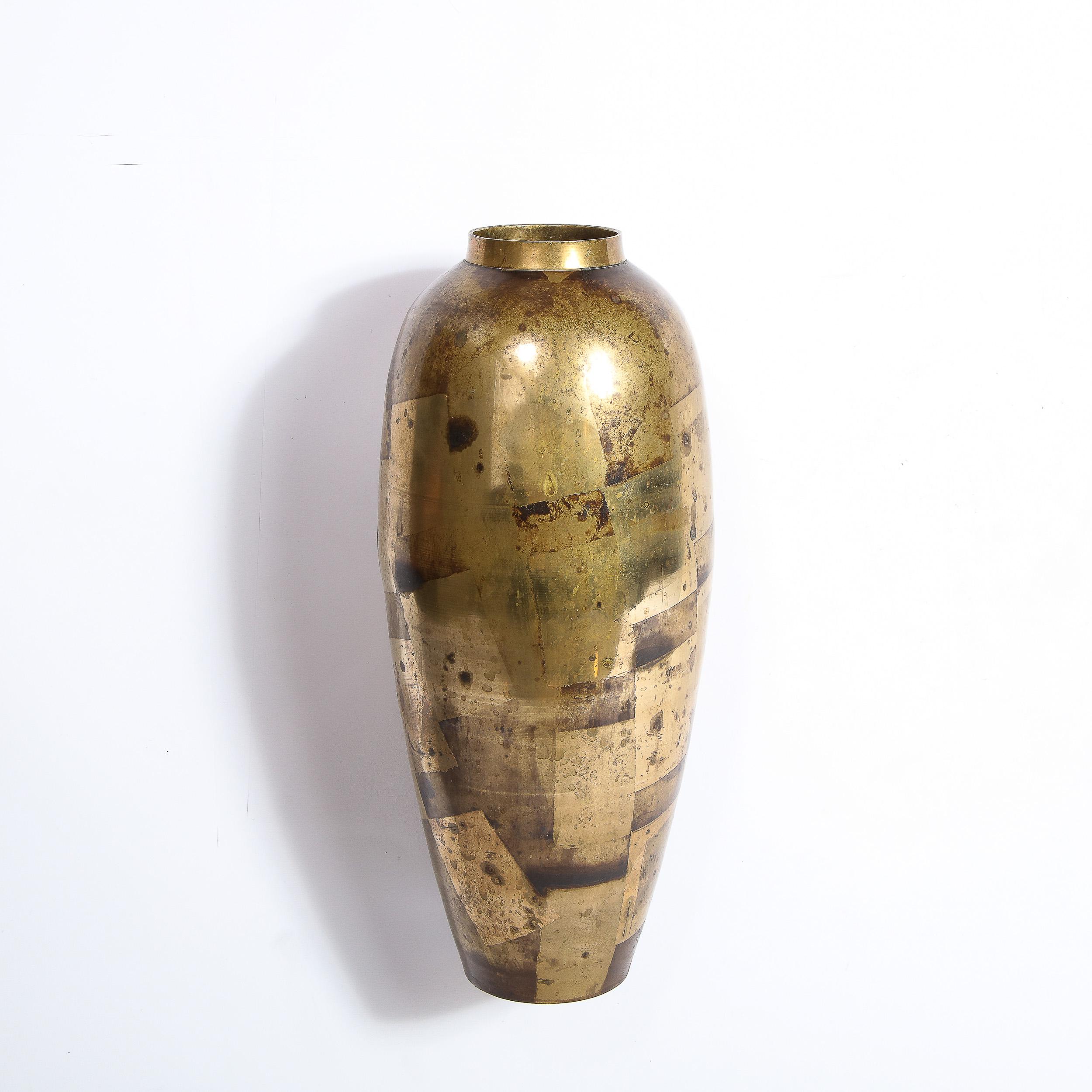 Mid-Century Modern Patterned Brass Vase by Definitive In Excellent Condition In New York, NY