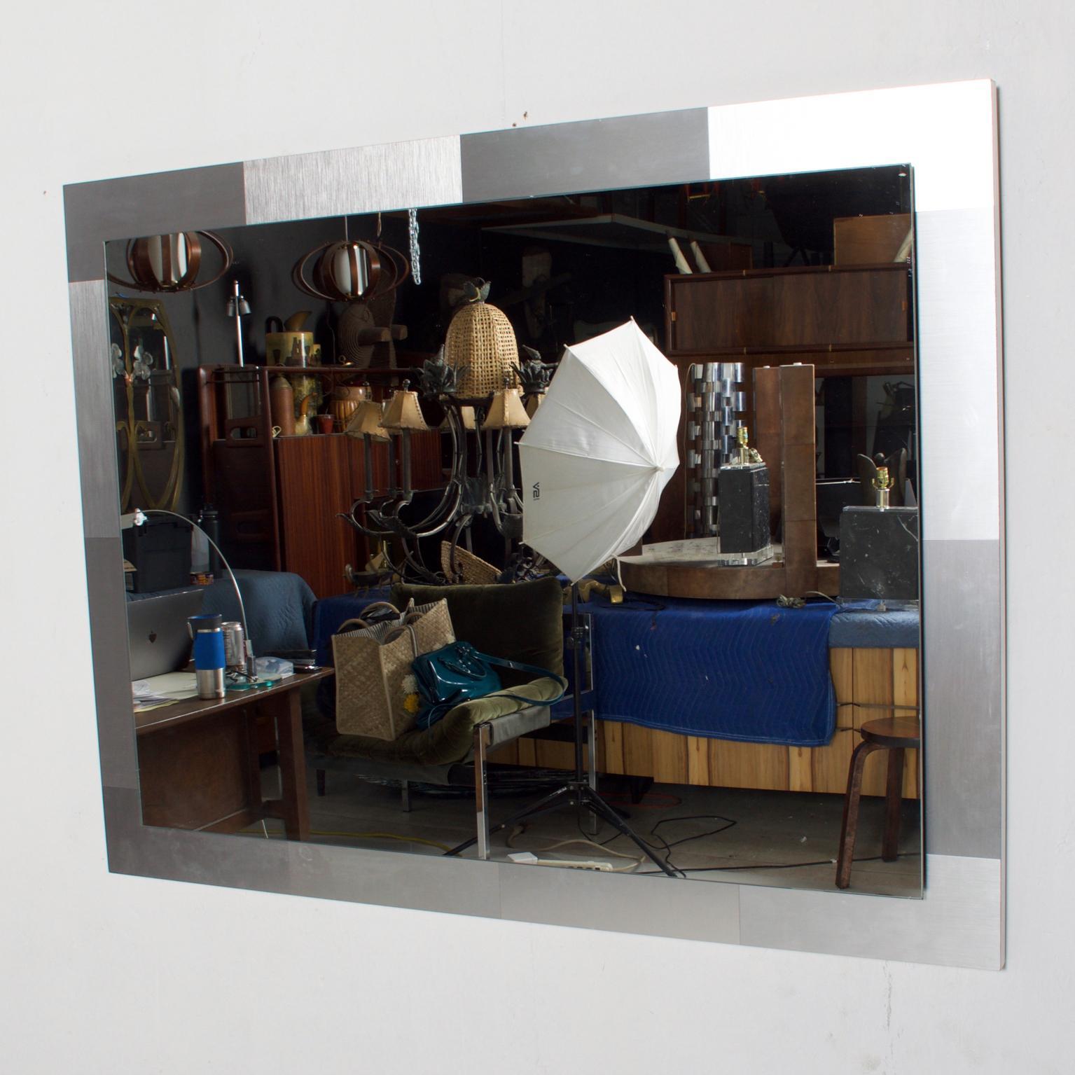 Late 20th Century 1970s Paul Evans Cityscape Wall Mirror Brushed Steel For Sale