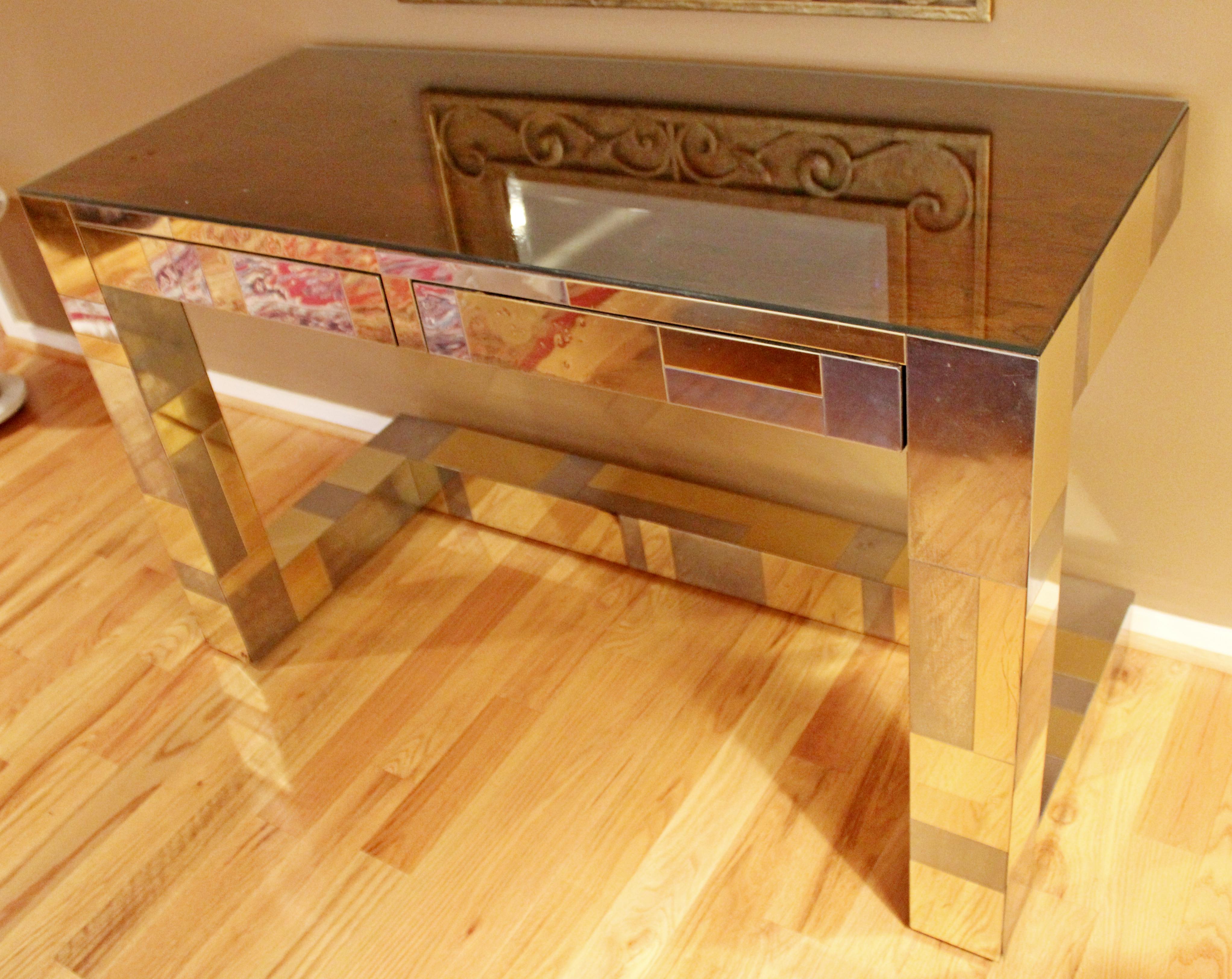 Mid-Century Modern Paul Evans Brass Chrome Rosewood Cityscape Desk Console In Good Condition In Keego Harbor, MI