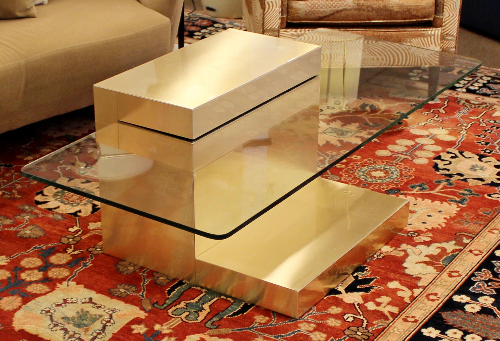 Mid-Century Modern Paul Evans Cantilever Brass Glass Cityscape Coffee Table In Good Condition In Keego Harbor, MI