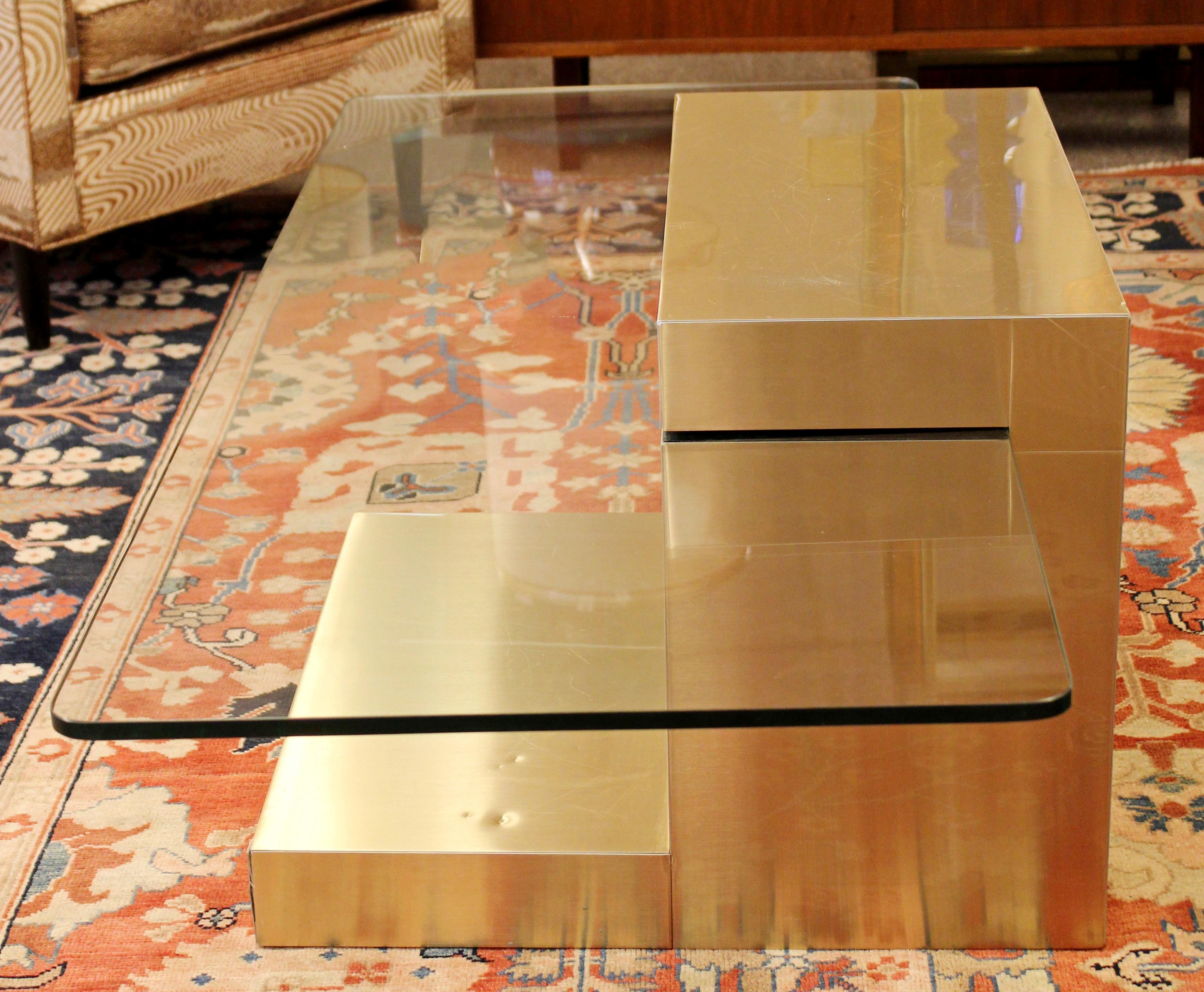 Mid-20th Century Mid-Century Modern Paul Evans Cantilever Brass Glass Cityscape Coffee Table