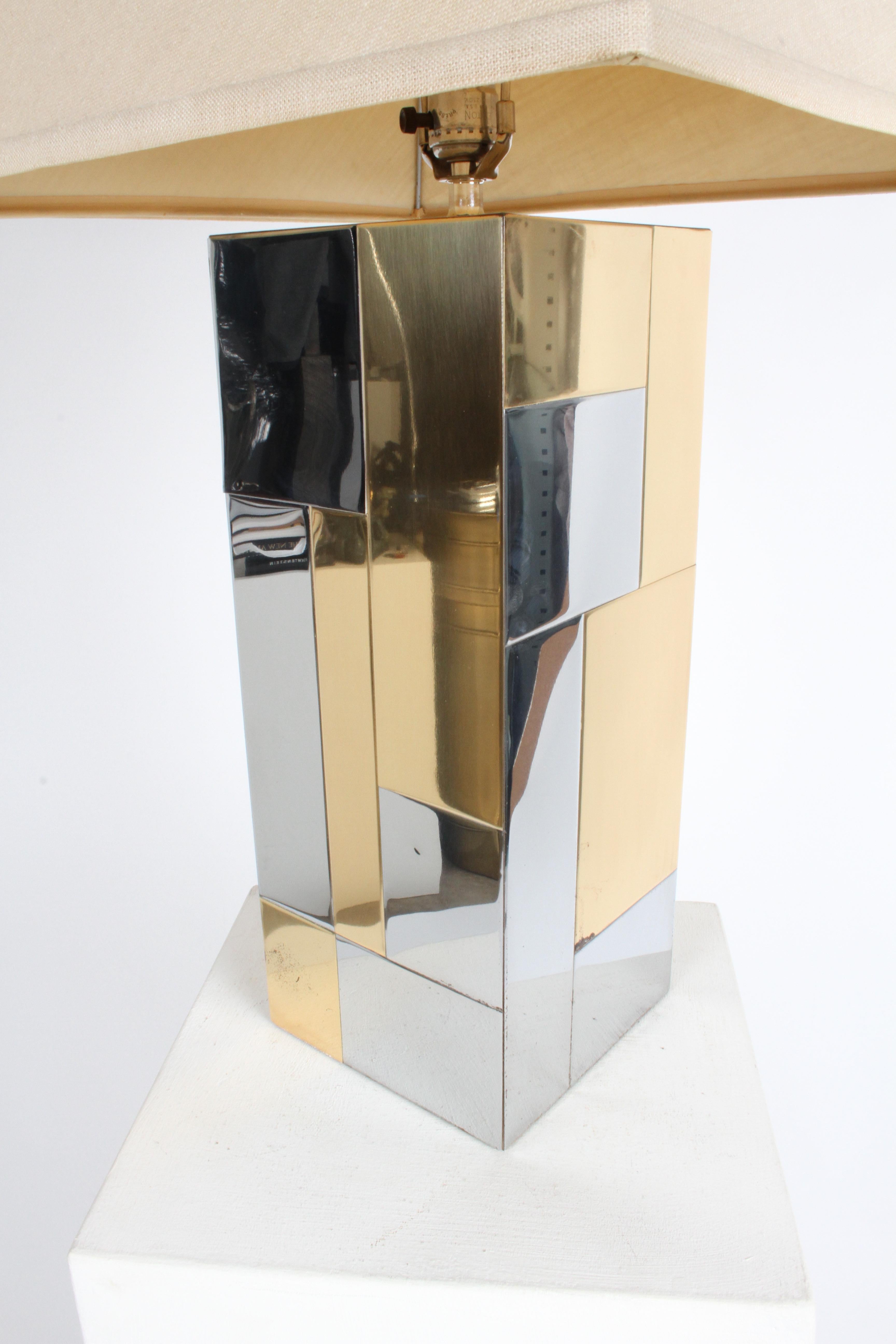 Mid-Century Modern Paul Evans Cityscape Brass & Chrome Patchwork Lamp, 1970s 3