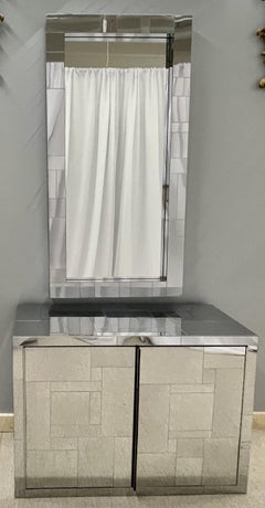 Mid-Century Modern Paul Evans Cityscape Mirrored Cabinet and Mirror, Vanity