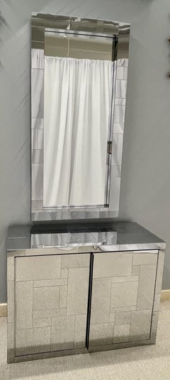 Mid-Century Modern Paul Evans Cityscape Mirrored Cabinet and Mirror, Vanity,