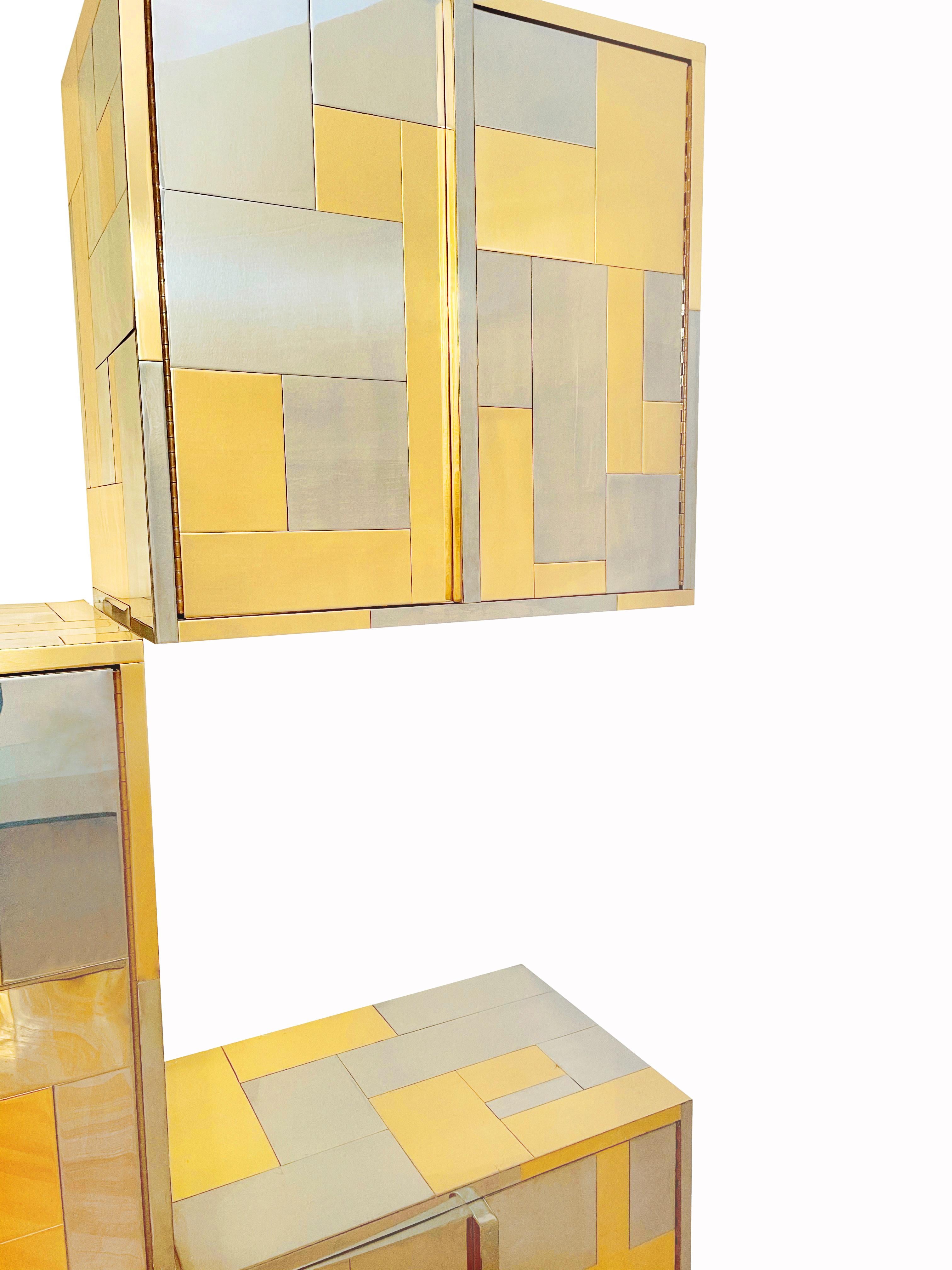 Brass Mid-Century Modern Paul Evans Cityscape Modular Wall Unit with Five Cabinets