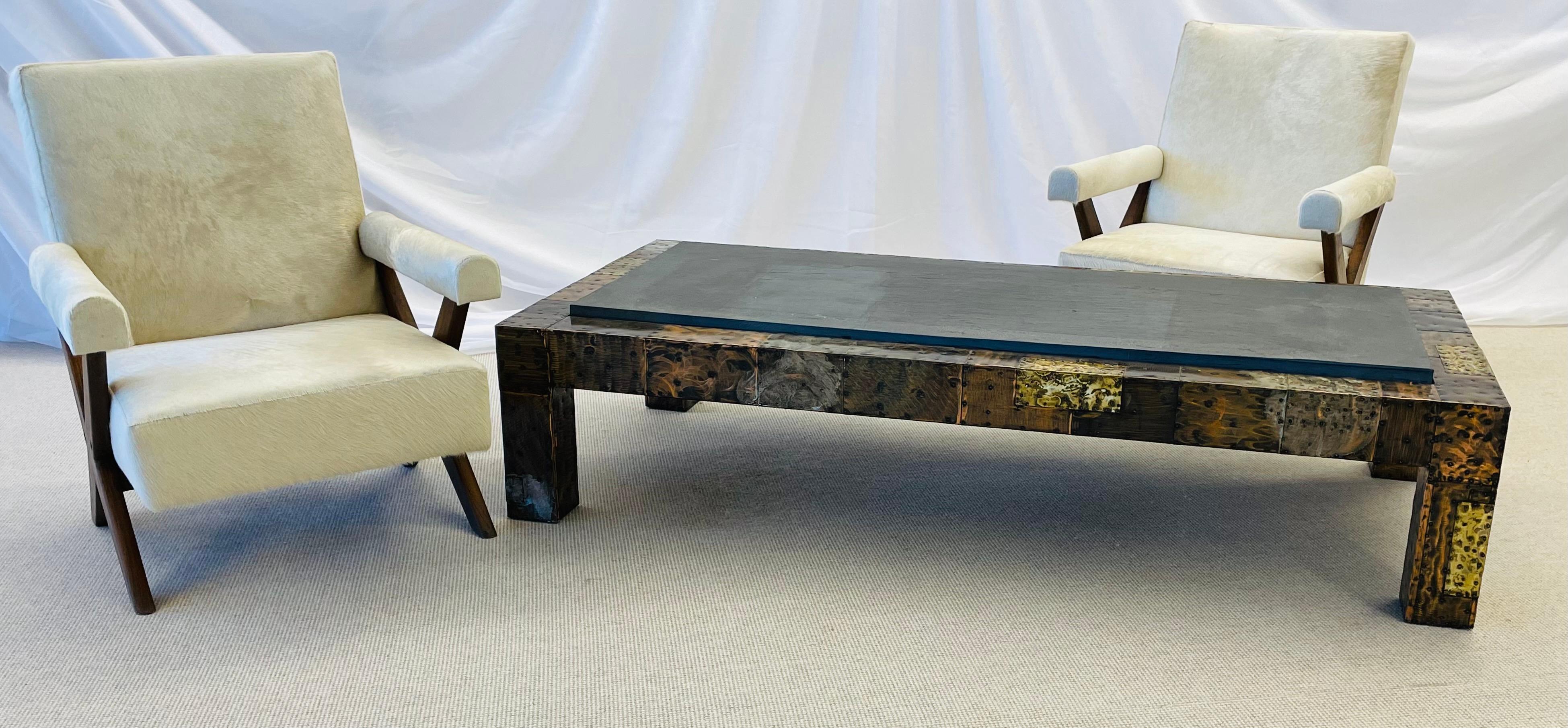 Paul Evans, Directional, Mid-Century Modern Coffee Table, Patchwork Metal, Slate For Sale 6