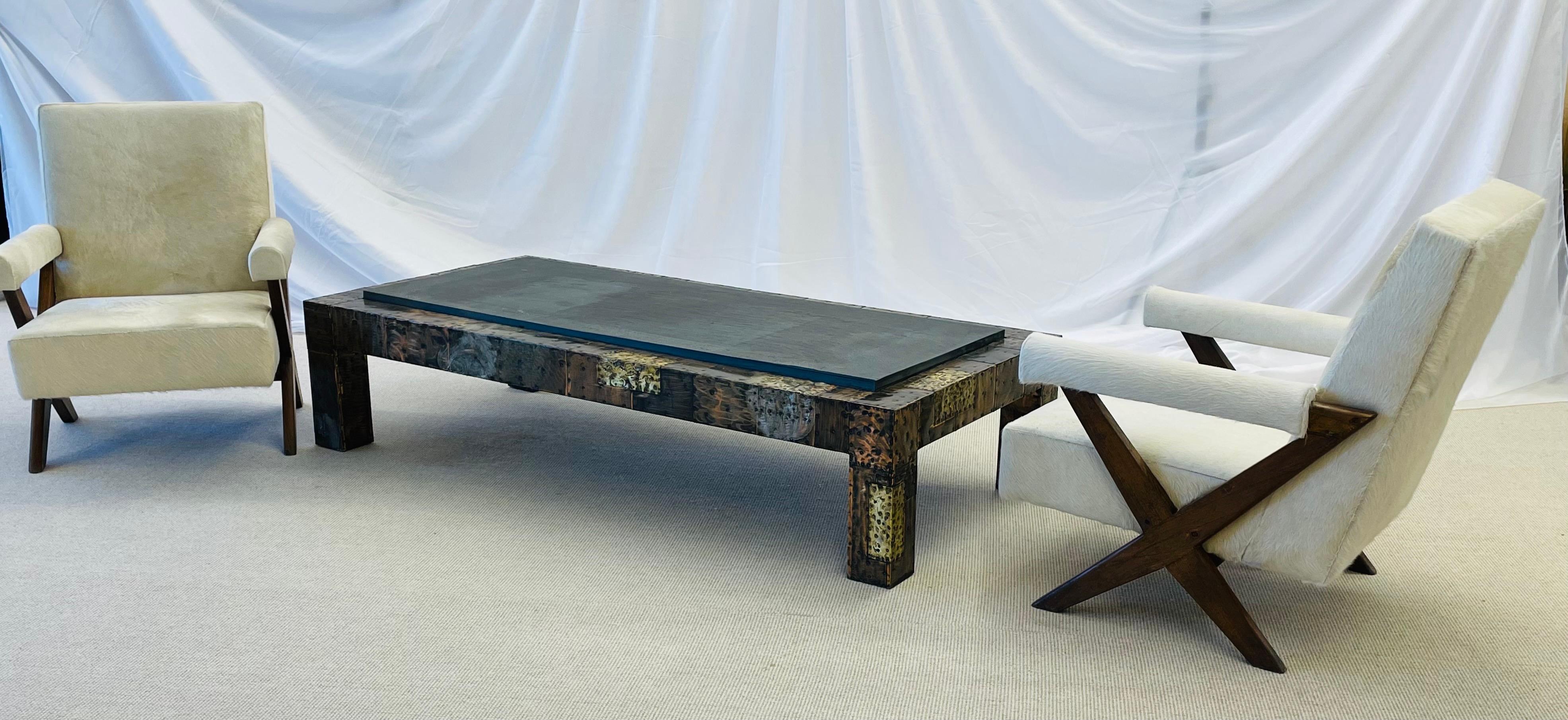 Paul Evans, Directional, Mid-Century Modern Coffee Table, Patchwork Metal, Slate For Sale 7