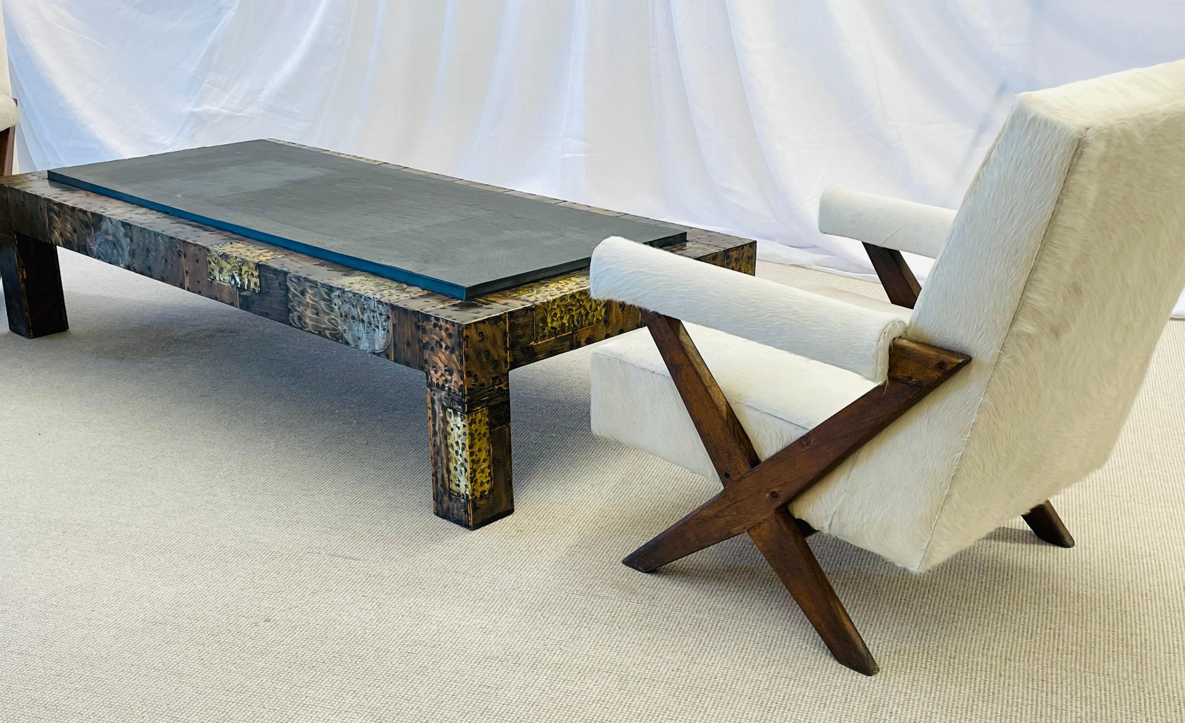 Paul Evans, Directional, Mid-Century Modern Coffee Table, Patchwork Metal, Slate For Sale 8
