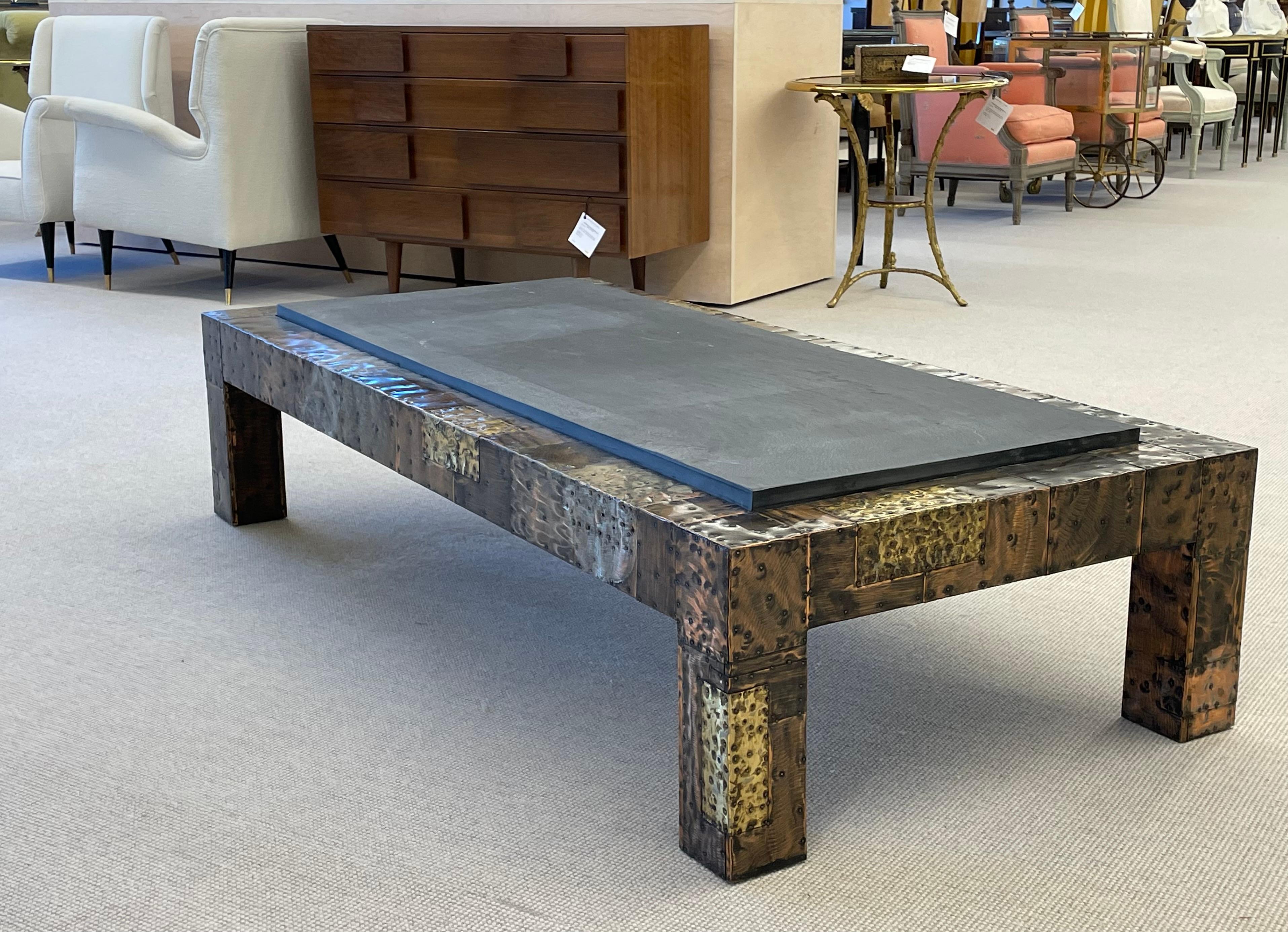 Paul Evans, Directional, Mid-Century Modern Coffee Table, Patchwork Metal, Slate For Sale 9