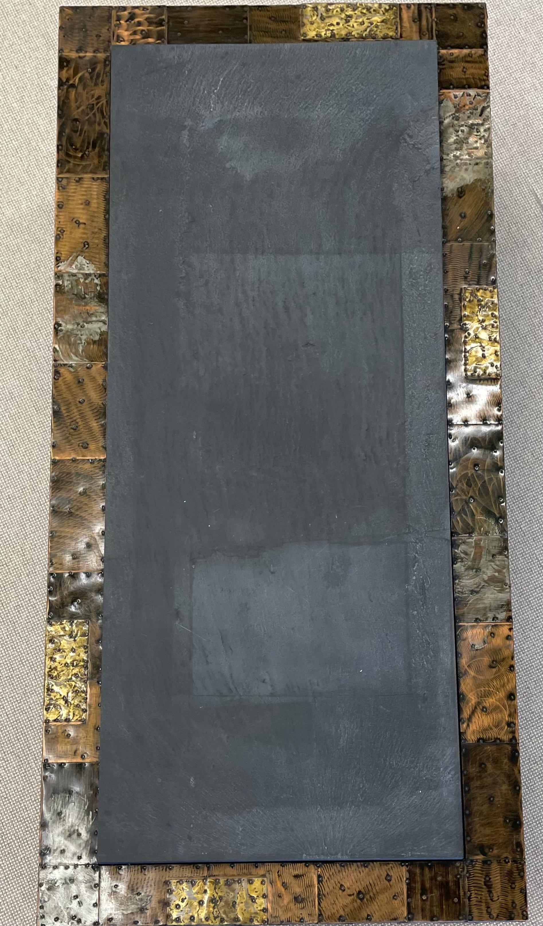 Late 20th Century Paul Evans, Directional, Mid-Century Modern Coffee Table, Patchwork Metal, Slate For Sale