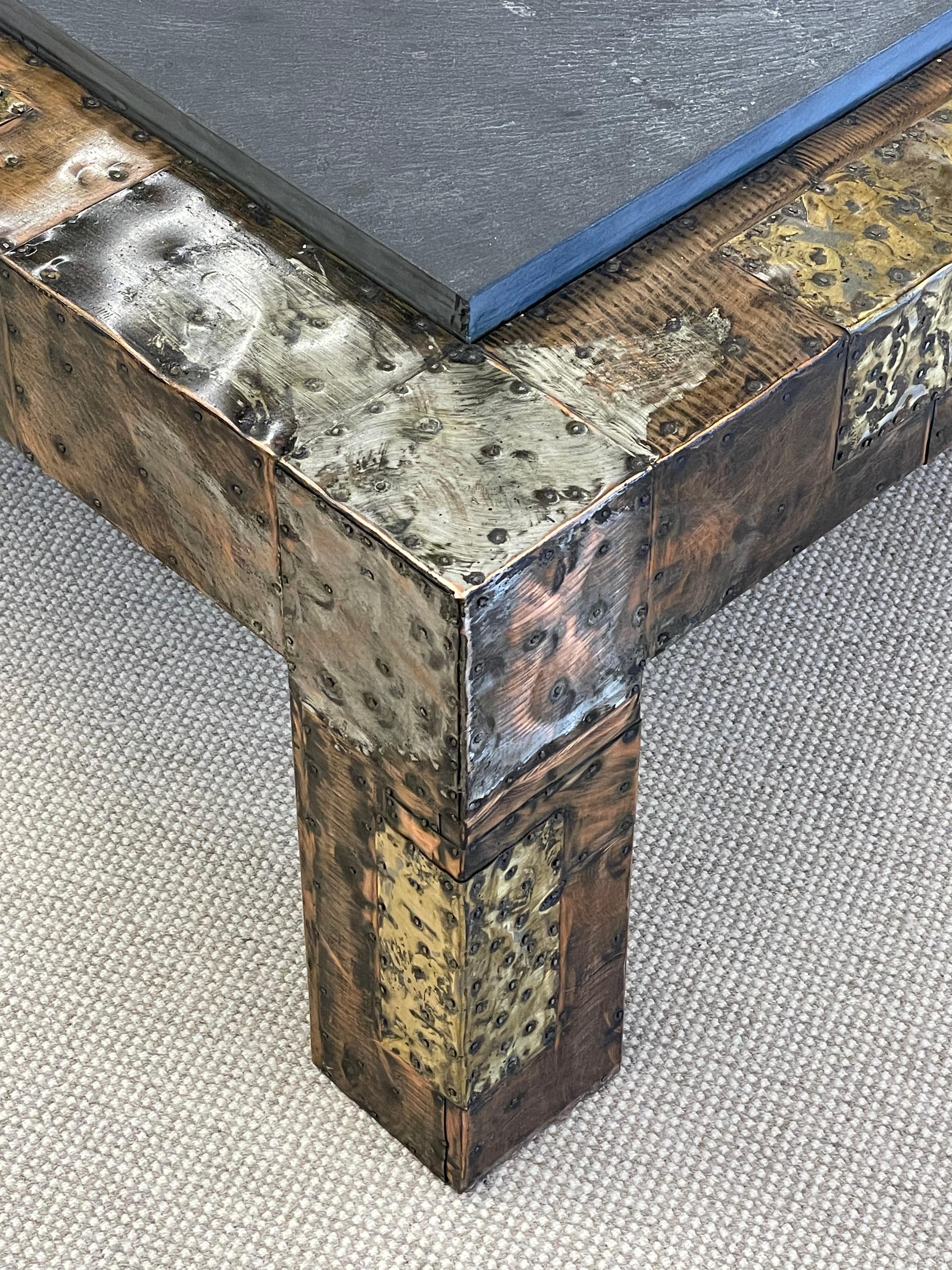 Paul Evans, Directional, Mid-Century Modern Coffee Table, Patchwork Metal, Slate For Sale 1