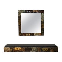 Mid-Century Modern Paul Evans Patchwork Hanging Shelf Console Table & Mirror