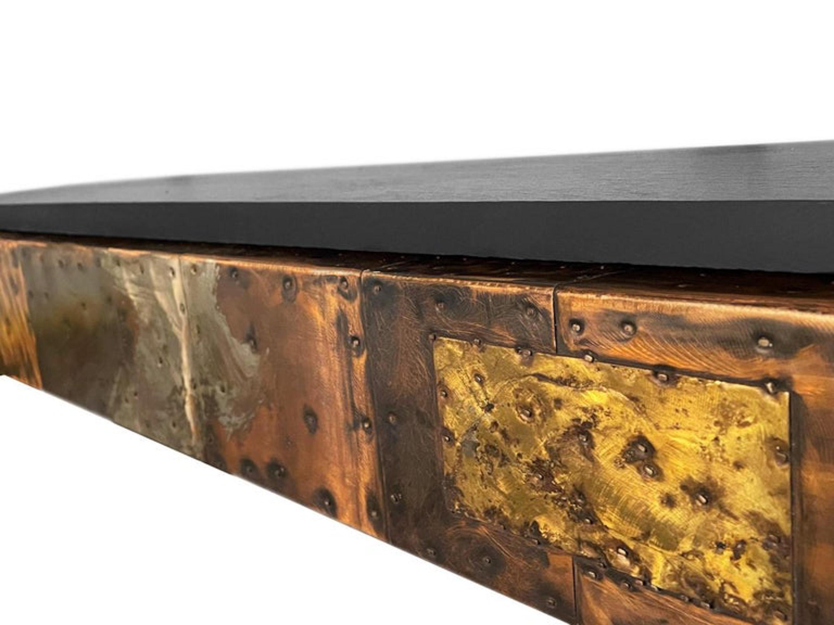 Mid-Century Modern Paul Evans Patchwork Hanging Shelf Console Table & Mirror For Sale 2