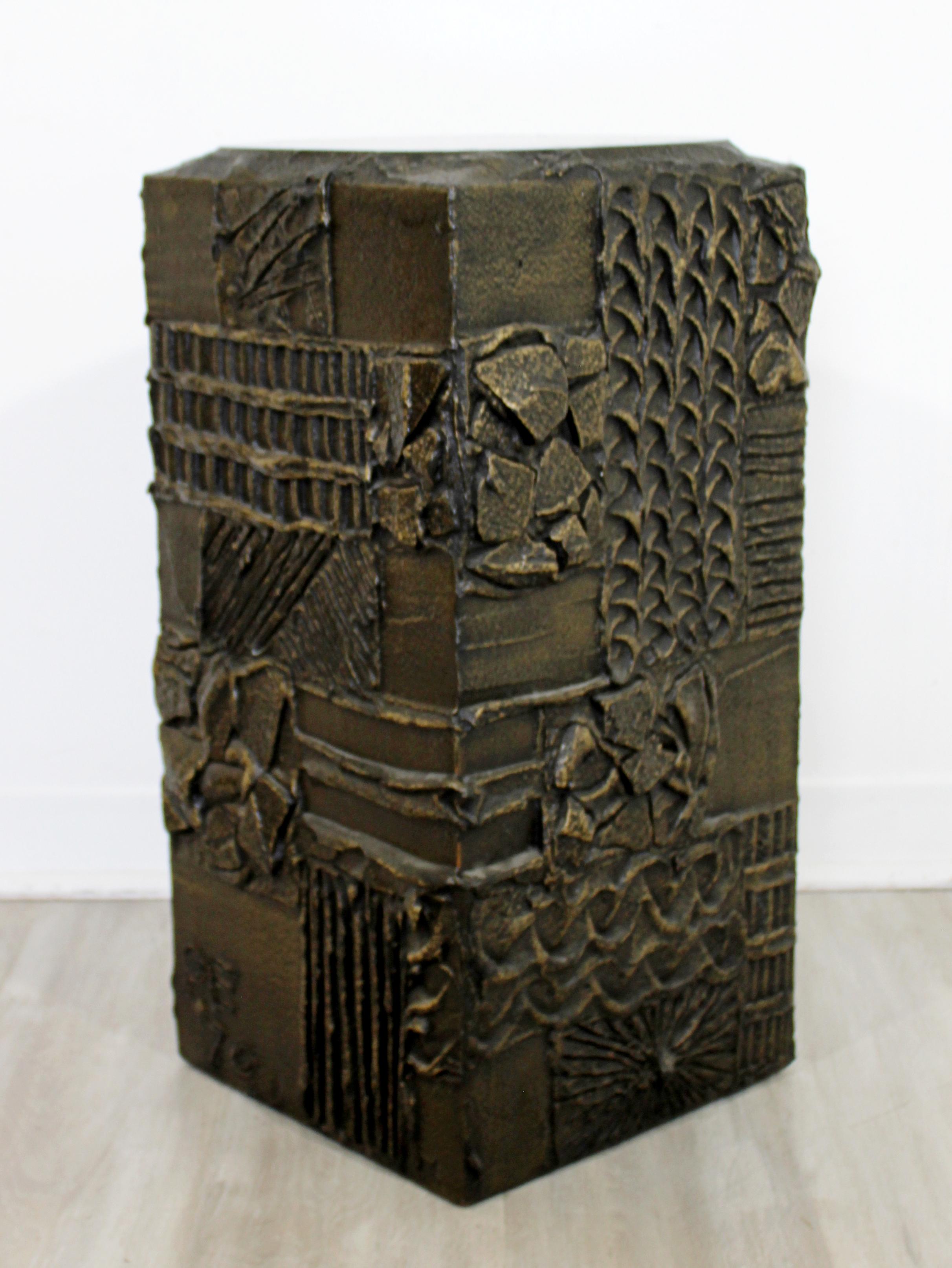 Wood Mid-Century Modern Paul Evans Signed Dated Brutalist Pedestal Display Stand, 70s