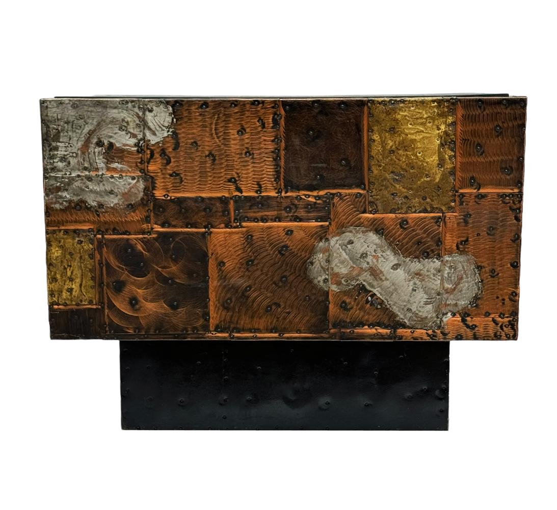 Mid-Century Modern Paul Evans Quadratischer Würfel-Patchwork-Cocktailtisch oder Beistelltisch (Bronze) im Angebot