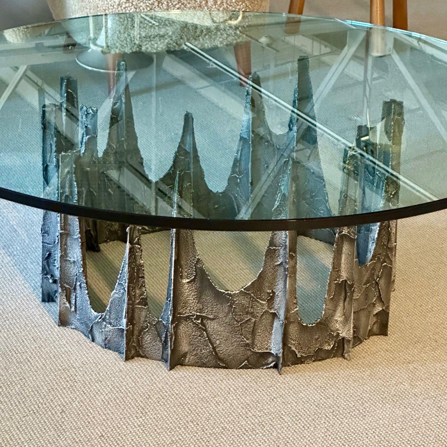  Paul Evans, Brutalist Mid-Century Modern Stalagmite Coffee Table, Bronze, Glass In Good Condition In Stamford, CT