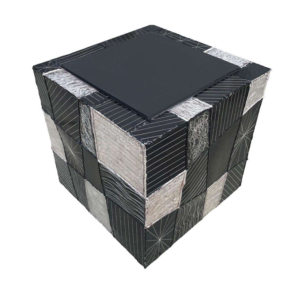 American Mid-Century Modern Paul Evans Studio Argente Cube Side Table in Black & White