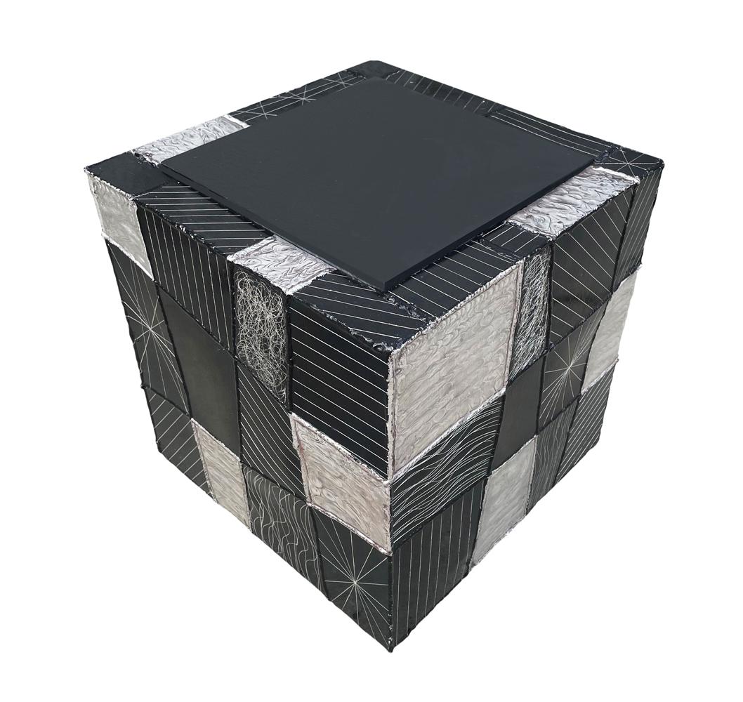 Late 20th Century Mid-Century Modern Paul Evans Studio Argente Cube Side Table in Black & White