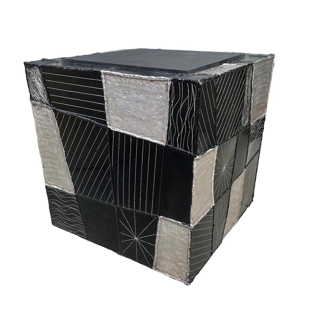 Aluminum Mid-Century Modern Paul Evans Studio Argente Cube Side Table in Black & White