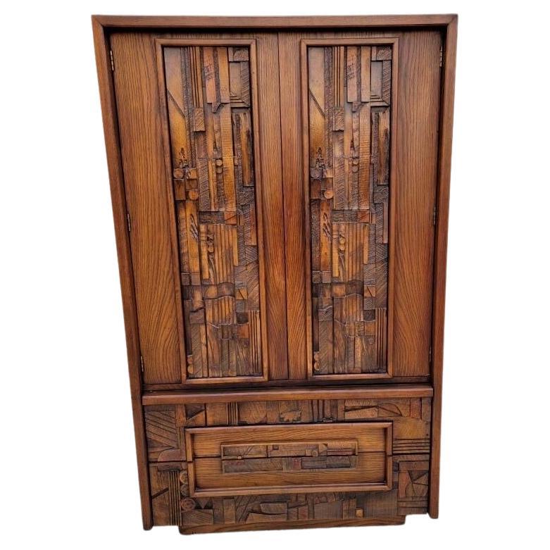 Mid-Century Modern Paul Evans Style Lane Pueblo Brutalist Walnut Armoire Chest  For Sale