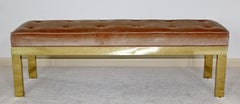 Mid-Century Modern Paul Evans Style Tufted Velvet Solid Brass Bench Seat 1960s