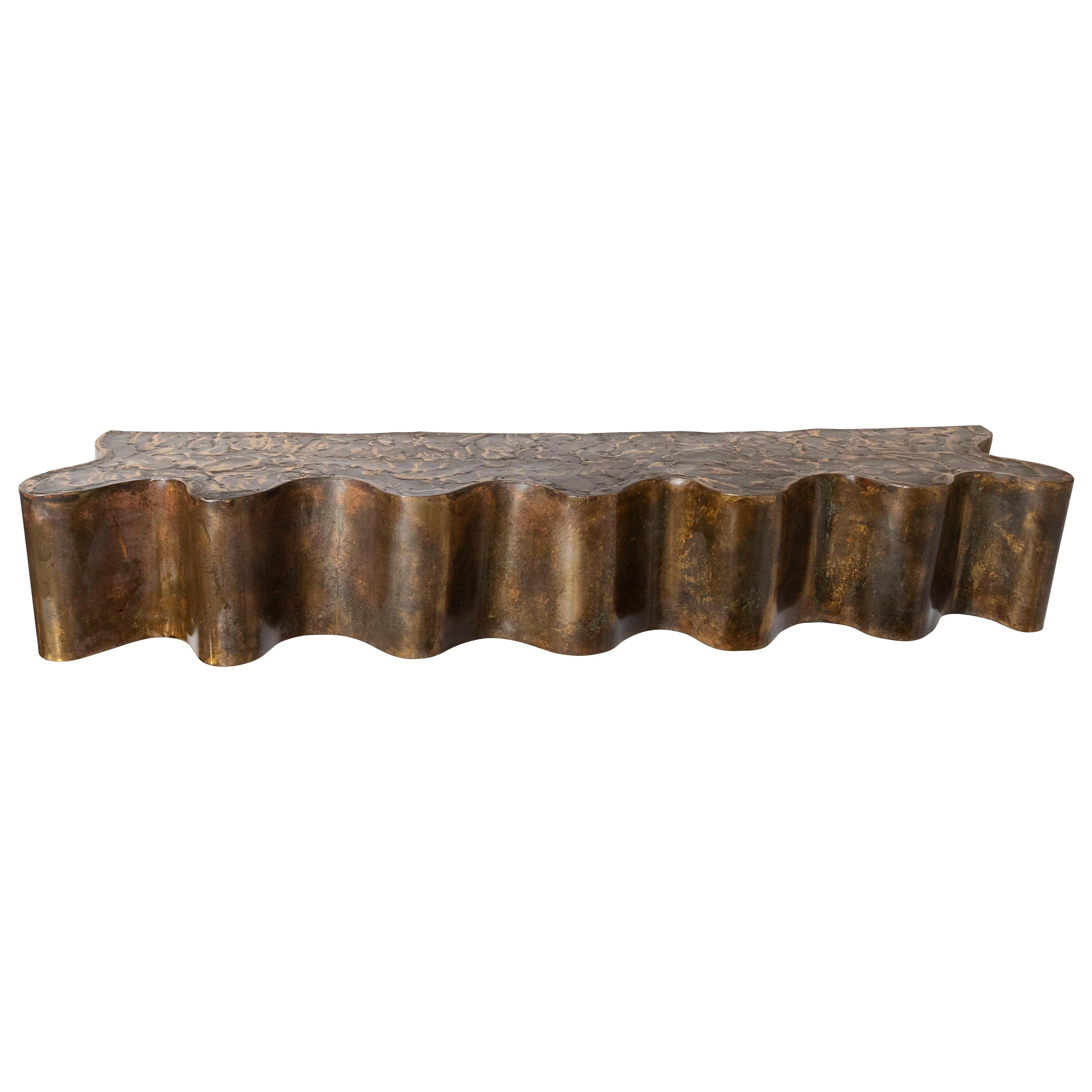 Mid-Century Modern Paul Evans Style Undulating Sculpted Bronze Brutalist Console