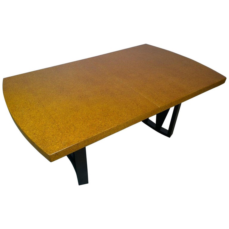 Mid Century Modern Paul Frankl Cork Top Carved Mahogany Wood Base Dining Table