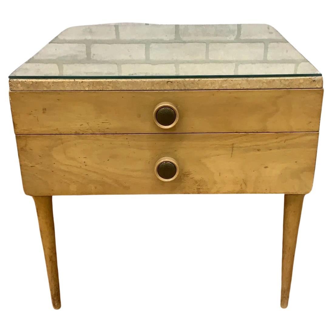 Mid Century Modern Paul Frankl for Johnson Furniture Cork Top Nightstand For Sale