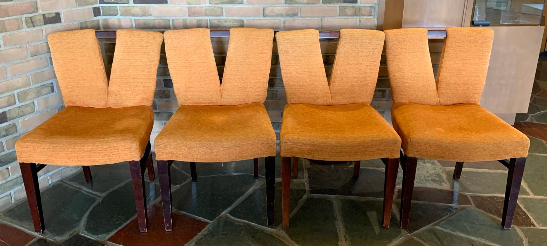 Wood Mid Century Modern Paul Frankl for Johnson Game Table Set 4 Orange V Chairs