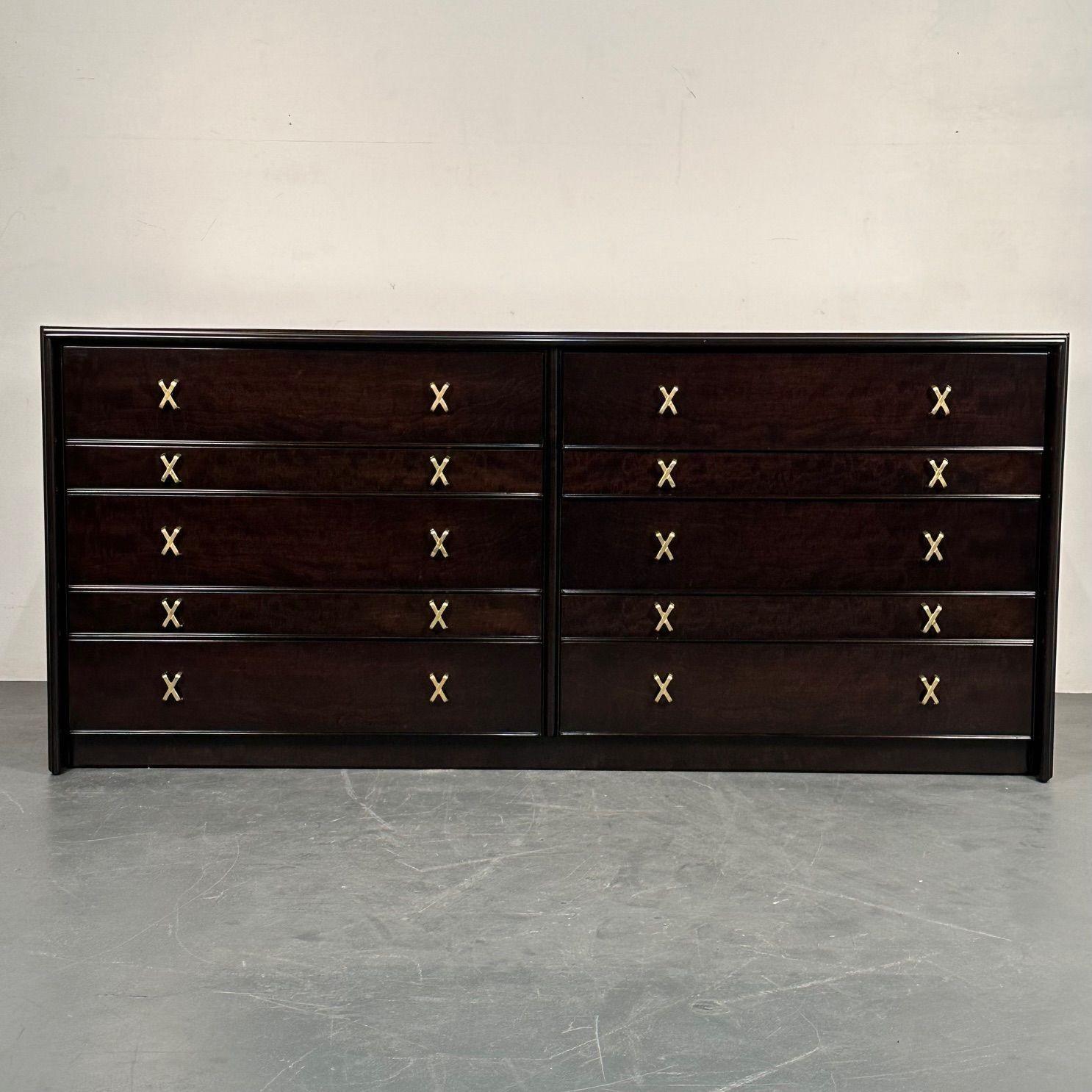 American Paul Frankl, John Stuart, Mid-Century Modern, Dresser, Mahogany, Brass, 1960s For Sale