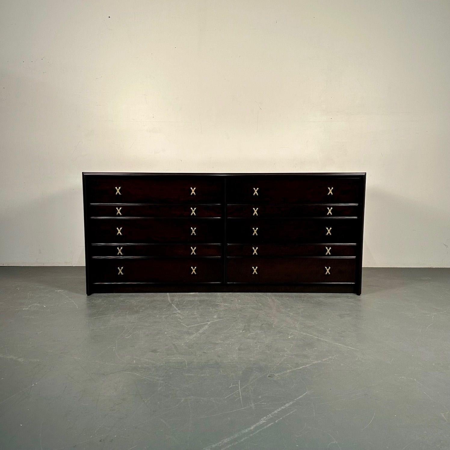 Paul Frankl, John Stuart, Mid-Century Modern, Dresser, Mahogany, Brass, 1960s In Good Condition For Sale In Stamford, CT