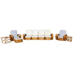 Mid-Century Modern Paul Frankl Pretzel 9-Piece Rattan Patio Set Sofa Armchairs