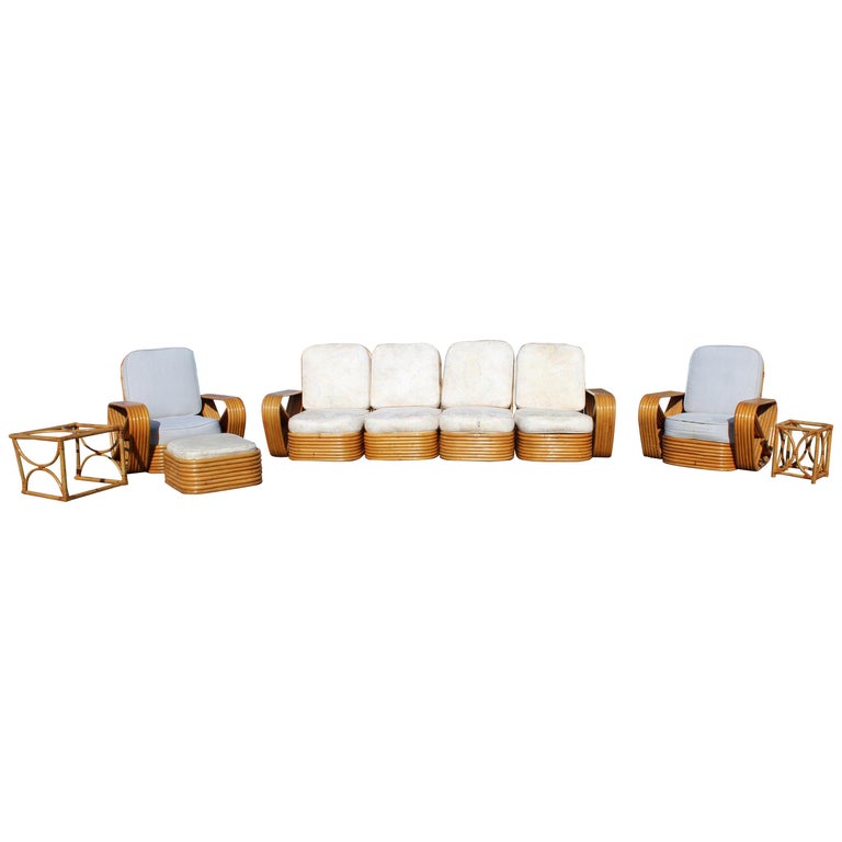 Mid-Century Modern Paul Frankl Pretzel 9-Piece Rattan Patio Set Sofa ...