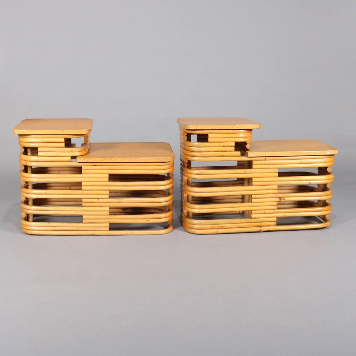 Mid-Century Modern Paul Frankl School Three-Piece Teak and Rattan Table Set 8