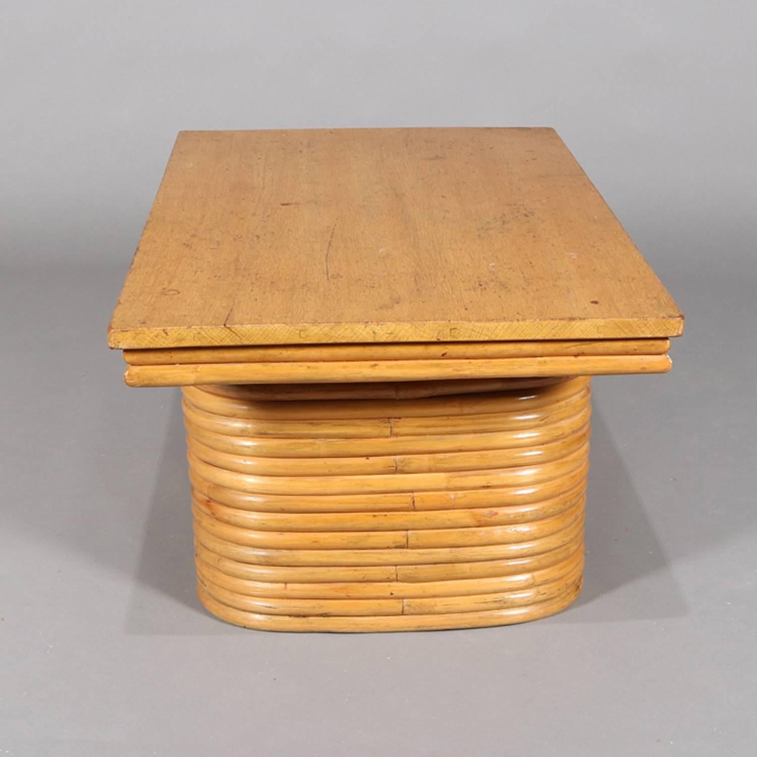 20th Century Mid-Century Modern Paul Frankl School Three-Piece Teak and Rattan Table Set