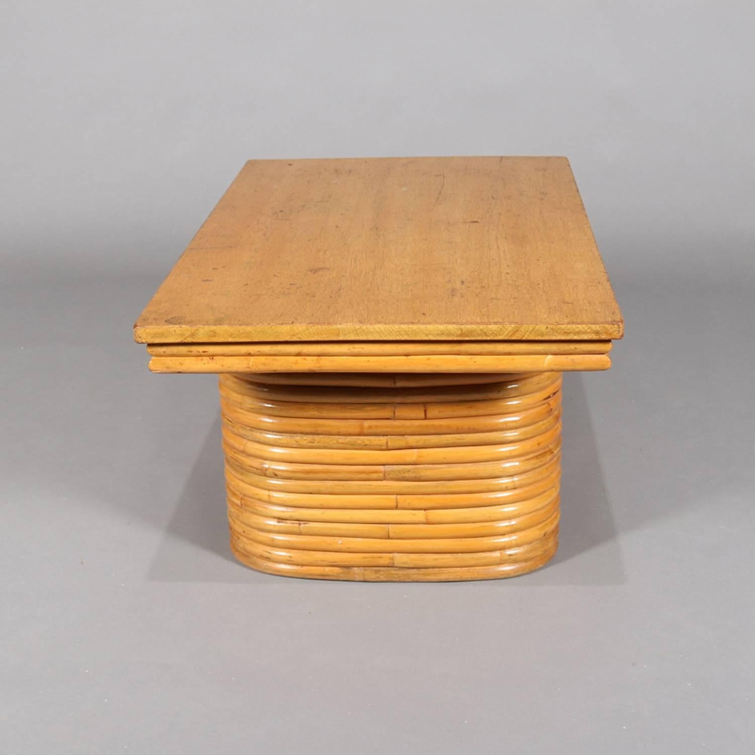 Mid-Century Modern Paul Frankl School Three-Piece Teak and Rattan Table Set 2